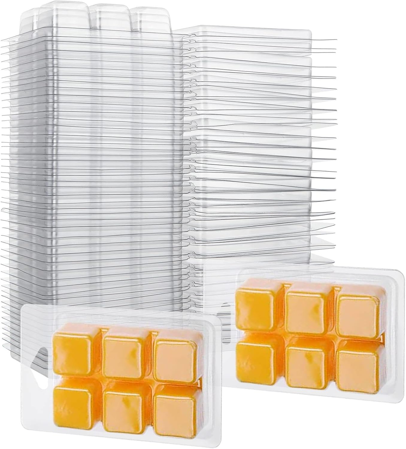 Aselected Wax Melt Molds 100 Pcs 6 Cavity Resuable Clear Plastic Clamshell Mould Cube Tray for Candle Making and Soap Wax Melts BoxesSquare Shape