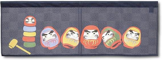 Japanese Noren Curtain with Daruma Design Short Length Doorway Divider Traditional Lace Fabric Made in Japan for Kitchen, Entryway, or Room Decor 33.5" x 11.8" (Rainbow)