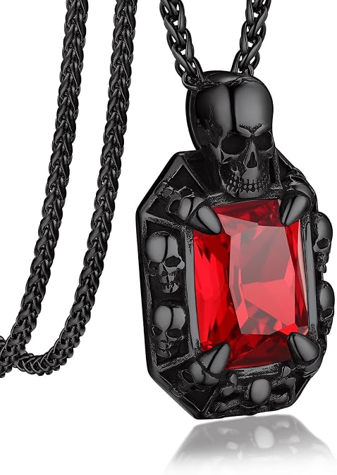 Bandmax Stainless Steel Gothic Stone Pendant Necklace, Unisex Punk Jewelry