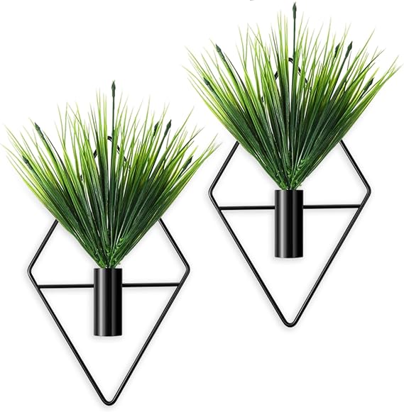 2PCS Wall Planter Vase, Hanging Planter Vase Wall Decor for Boho Home Decor, Metal Wall Art, Black Hanging Decoration for Living Room, Bedroom, Kitchen, Bathroom, Office (without Artificial Plants)