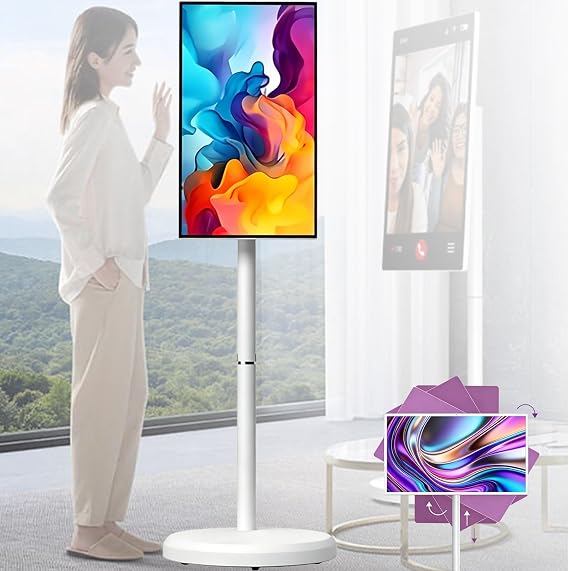 Portable Smart TV 21.5"/24"/27"/32" - Android 13, 4K Camera, 10-Point Touch Screen, Built-in Wheels for Easy Mobility, Perfect for Movies, Video Calls, Gaming (24" 8GB+128GB)
