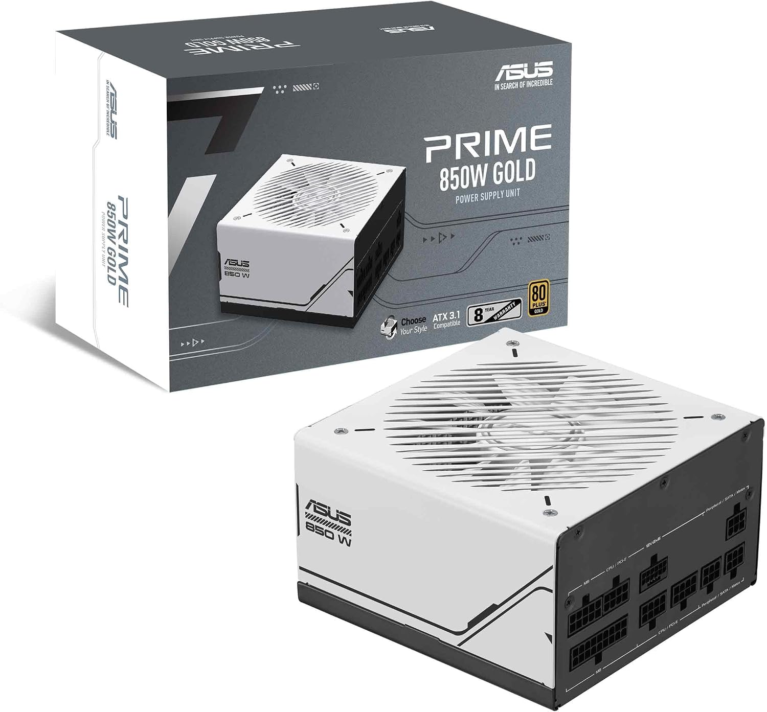 Modular Power Supply With Asus Prime Ap-850g 80 Gold 850w Pcie 5.1 And Atx 3.1 Compatible 8 Years Warranty
