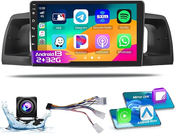 Roinvou 2+32G Android CarPlay Stereo for 2005-2012 Toyota Corolla EX, 9'' Touch Screen in-Dash GPS Navigation with Built-in Wireless CarPlay Android Auto Support Mirror Link BT RDS AHD DSP