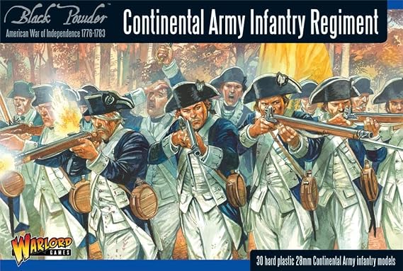 Warlord Black Powder Revolutionary War Continental Army Infantry Regiment 1:56 Tabletop Miniatures - Plastic Paintable Miniature 1700-1900 Soldiers Set, Table Top 28mm Military Minifigures for Adults
