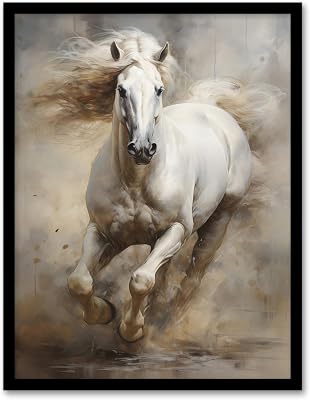 Artery8 The Race By Tom French Galloping Horse Majestic Powerful Modern Artwork Framed Wall Art Print 18X24 Inch