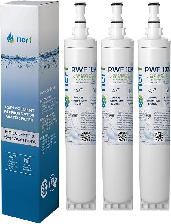 Tier1 RWF1020 4396508 Refrigerator Water Filter | Replacement for Whirlpool EDR5RXD1 & Kenmore 46-9010 | Fridge Filter - Up To 18 Months Supply | Odor Control | Great Tasting Water (3-pk)
