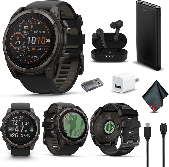 Garmin Fenix 8 Sapphire Smartwatch Solar 51mm (Carbon Gray) for Men Bundle