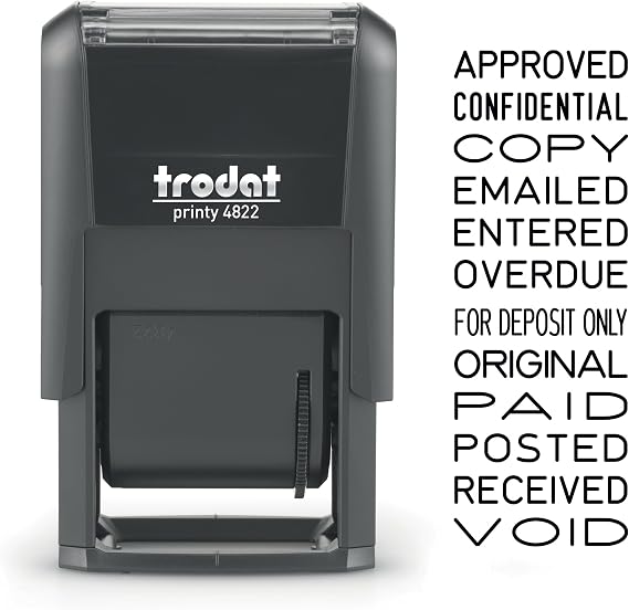 Trodat Printy 4822 Self-Inking Stamp 12 Phrases in English Red Ink
