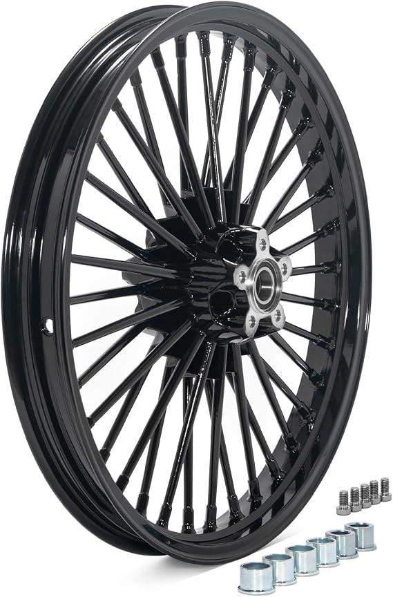 TOFR 21x2.15 Front Rim Wheel 36 Fat Spokes Tubeless For Harley Heritage Softail, Deluxe, Springer Classic, Fat Boy, Deuce, Softail Standard, Custom, Night Train Gloss Black