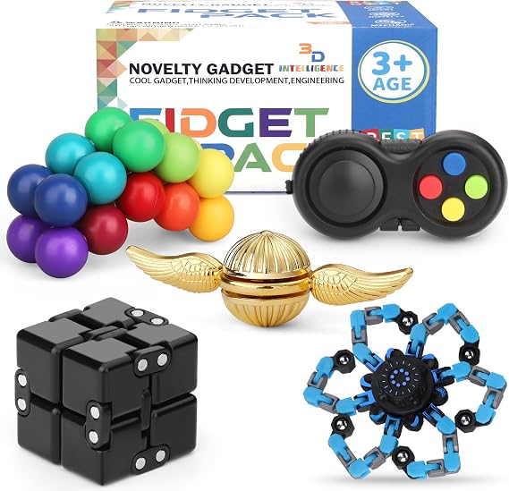 5PCS Sensory Fidget Spinner Toys Pack with Infinity Figette Cube Finger Pad Transformable Gyro Stress Relief Desk Gadgets for Adults Teens, Classroom Anxiety Toys Stocking Stuffer Party Stuffers