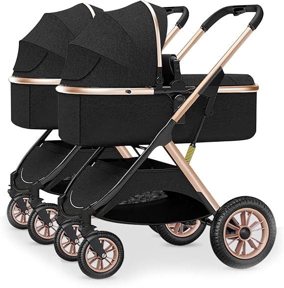 YXCKG Twin Pushchair for Newborn and Toddler, Foldable & Compact Double Stroller with Aluminum Alloy Frame Twins or Siblings - One-Hand Fold, Compact, Independent Seats (Color : Black)