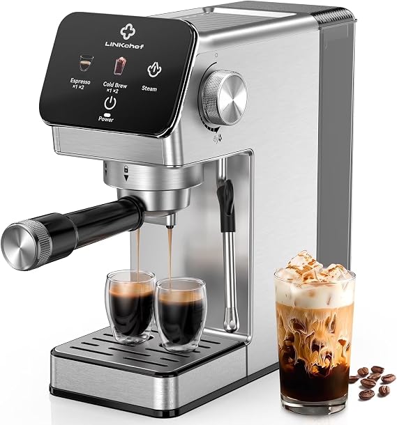 LINKChef Espresso Machine 20 Bar, Rapid Cold Brew, Professional Espresso Maker with Milk Frother Steam Wand