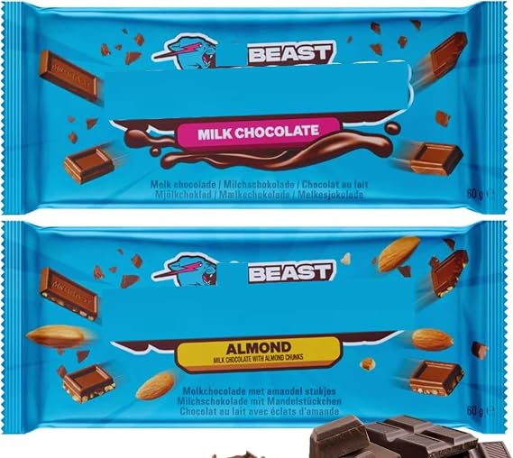 Beast Milk Chocolate | Treats for Kids | Small Gifts Presents | 2 × 60g, Milk Chocolate & Almond