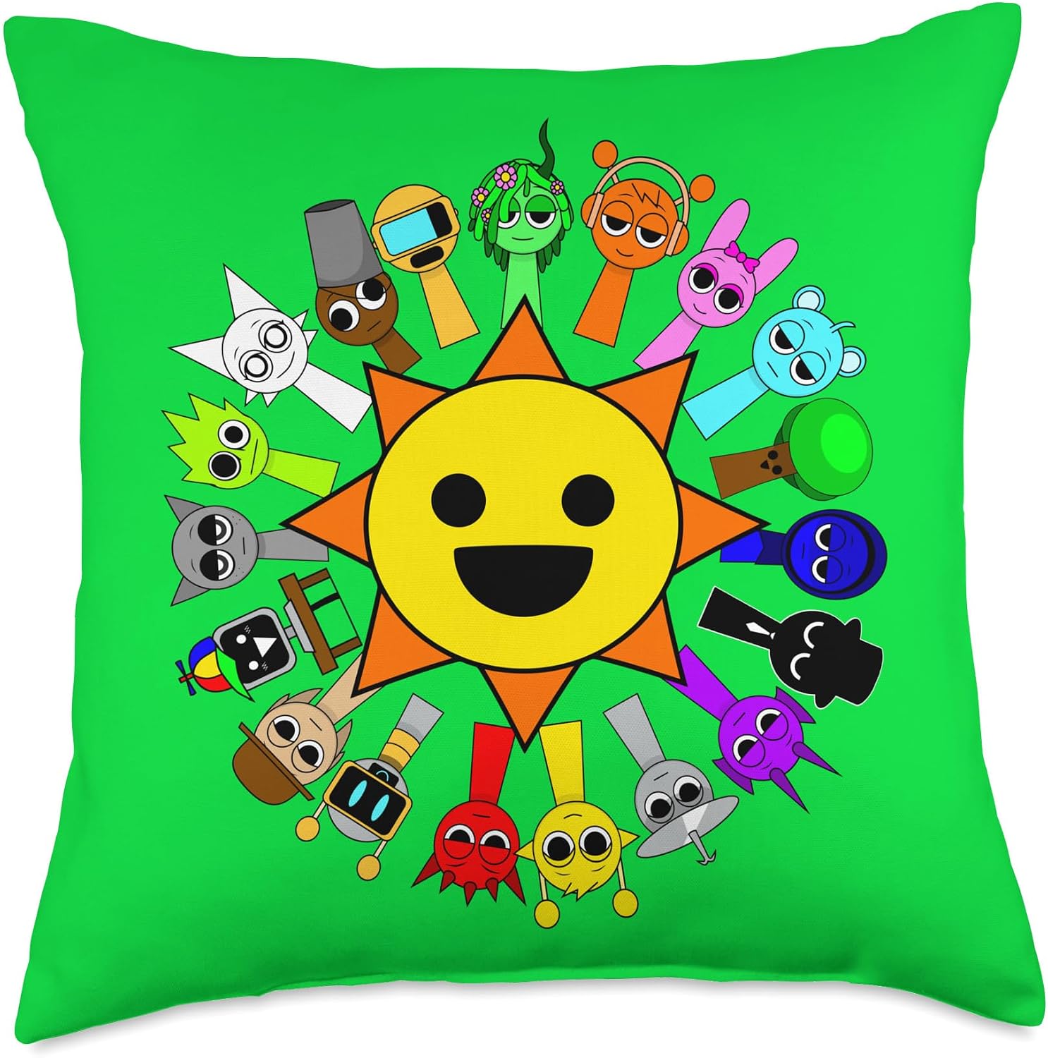 Sprunki Funny toys all around mr Sun Boys Girls Birthday Throw Pillow