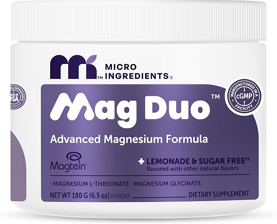 Micro Ingredients Mag Duo Magtein Magnesium L-Threonate & Magnesium Glycinate Powder Restful Sleep, Calm & Focus Support* 2-in-1 Advanced Magnesium Formula Sugar-Free Lemonade Flavor