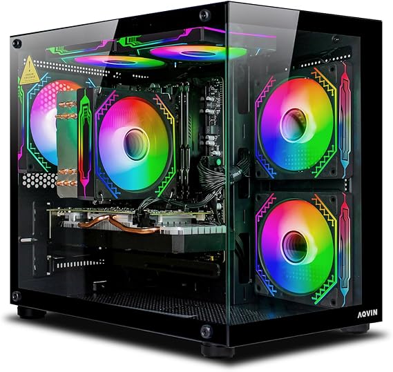 AQVIN NEON Gaming PC - AMD Ryzen 7 Processor up to 4.1 GHz, 16GB DDR4 RAM, 512GB SSD, AMD Radeon RX 580 8GB, WiFi, Windows 11 Pro