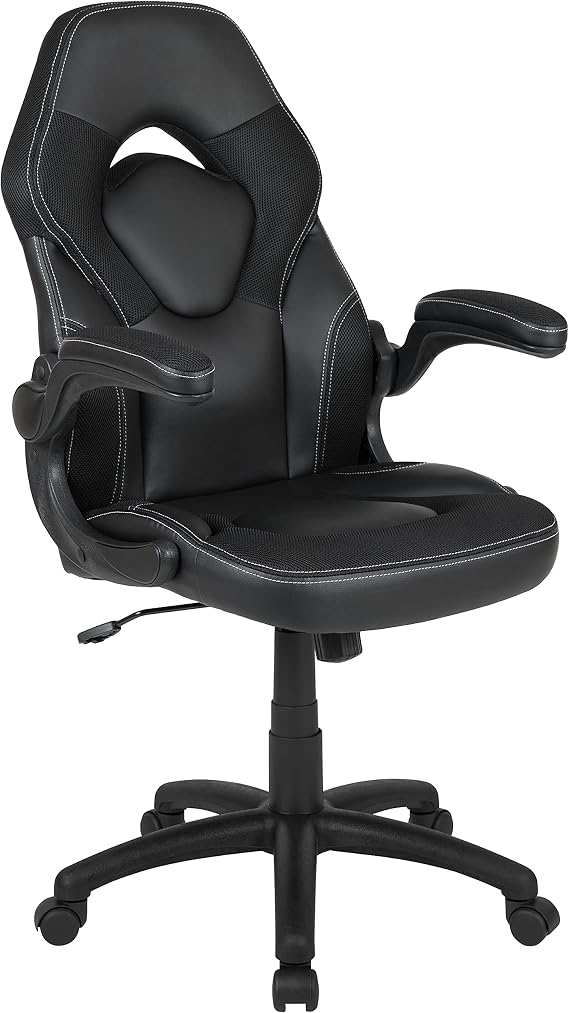 Flash Furniture X10 Gaming Chair Racing Office Ergonomic Computer PC Adjustable Swivel Chair with Flip-up Arms, Black LeatherSoft | Ergonomic, Flip-up Arms, Height Adjustable, Racing Style