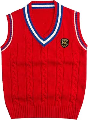 Boys Girls V-Neck Knitted Sweater Vest School Uniform Kids Knit Sweater Vest Sleeveless Pullover Waistcoat