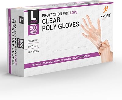 Xpose Safety Disposable Food Prep Poly Gloves - Transparent Embossed Latex Free Kitchen, Plastic Gloves for Food Handling