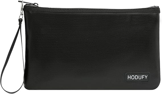 Fireproof Money Bag (6400F), Fireproof Document Bags, Bank Cash Bag with Zipper & Strap, Suitable for A5 Documents, Bank Inventory, Passport (Black)