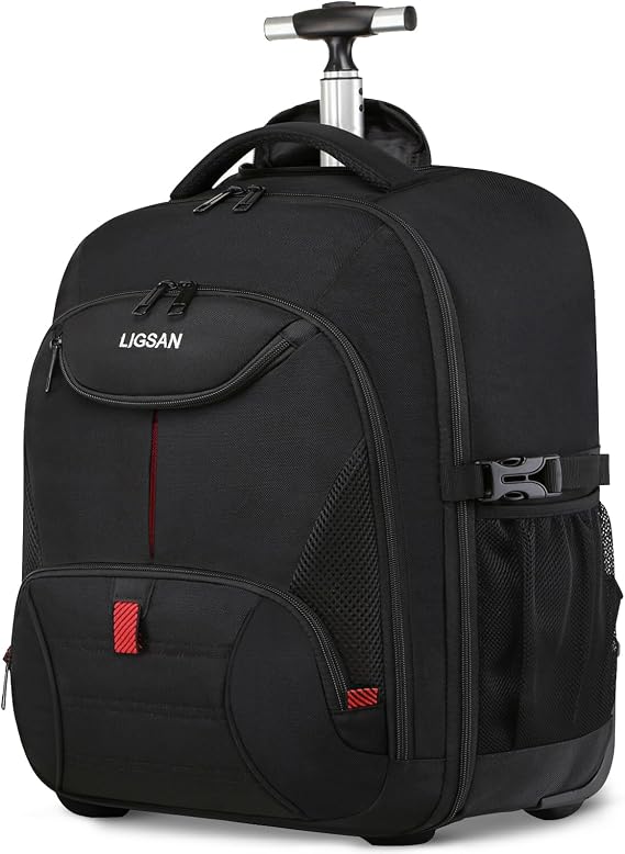 Travel Backpack with Wheels, 17inch Wheeled for Men Women Rolling Laptop Bags on Wheels Waterproof Rucksack Cabin Bag Trolley Suitcase Business College School Bag, Black