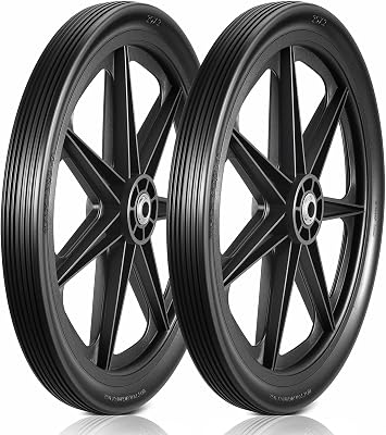 MaxAuto 20x2.0 Rim Flat Free Cart Tire and Wheels Assembly for the Garden Yard Cart, Wheelbarrow, Garden Trailers, 20x2 Non-inflated Tires with 34 Bearing, 2 Pack