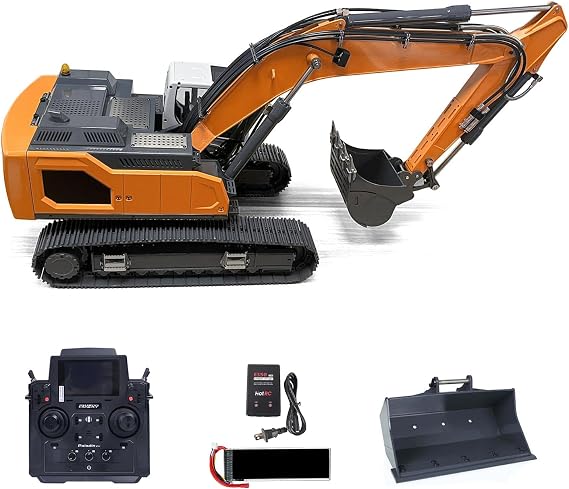 XDRC 1:14 Hydraulic RC Excavator for 945 RC Construction Vehicle Digger Model Motor ESC Servo 5CH Reversing Valve Bucket Quick Coupler PL18EV Radio Hobby Grade Model(Range)