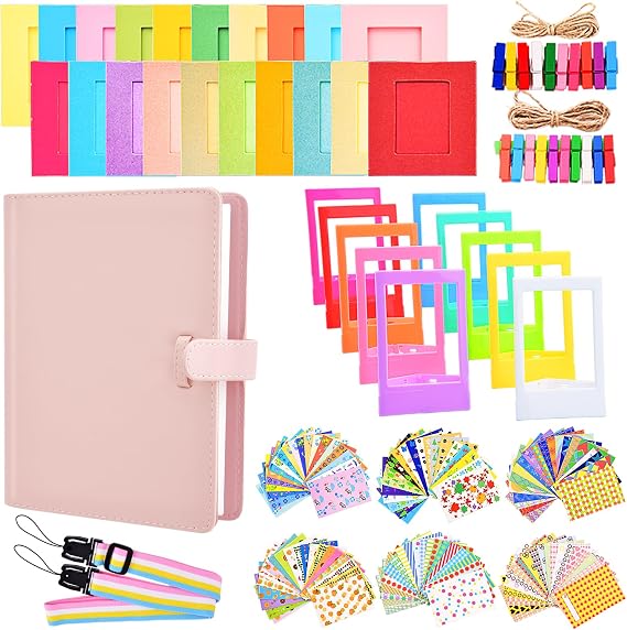 Sunmns Accessories Bundle Kit Compatible with Fujifilm Instax Mini 13 12 11 9 8 90 70 Instant Camera, Include Album, Film Stickers, Photo Frames, Hanging Frame, Strap (Pink)