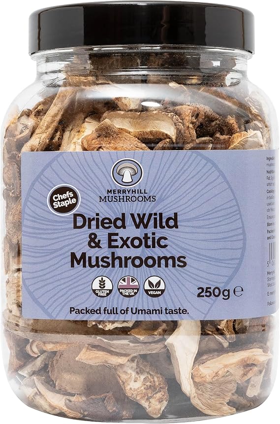 Merryhill Mushrooms - Dried Wild & Exotic Mushrooms (Porcini, Chanterelle, Shiitake, Oyster) (250g)