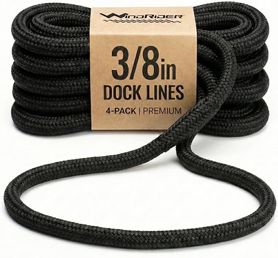 Dock Lines for Boats 4 Pack - 3/8" x 15 Ft Double Braided Nylon Boat Rope