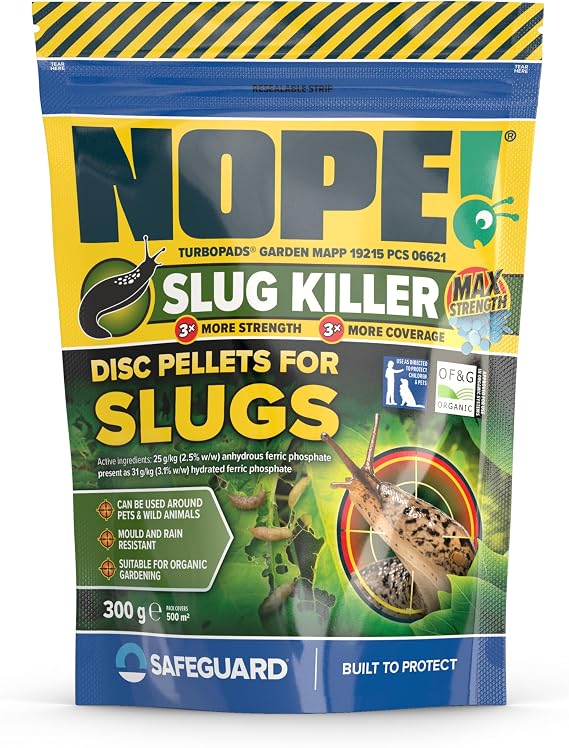 NOPE! Slug Killer Pellets for Gardens 500 m2 Coverage | Max-Strength, Rainfast & Mould-Resistant | 300g | Save Veg, Fruits & Plants | Approved for Organic Gardens