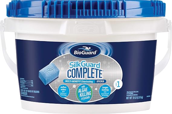 BioGuard SilkGuard Complete Chlorinating Sticks, 18 lb, Single Pack | Longer Lasting with SmartGuard Technology and Algae Killing Crystals, Formulated with SunShield Technology