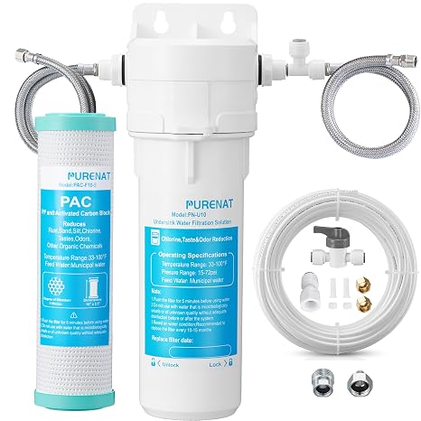 Under Sink Water Filter System - Both for Faucet & Refrigerator/Ice Maker | 10"Compound Filter Effective Reduce Sediment&Chlorine,Lower Replace Cost,Include Water Hose&Fittings for Faucet&Refrigerator