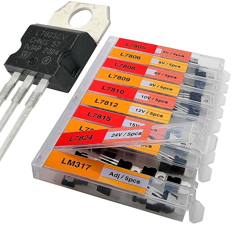 EEEEE 10 Values 50 Pcs Linear Voltage Regulator Positive External Voltage Kit LM317 L7805 L7806 L7808 L7809 L7810 L7812 L7815 L7818 L7824 TO-220 Package Adjustable Voltage Regulator Assortment Kit