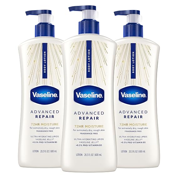 Vaseline Advanced Repair Body Lotion for Dry Skin, Unscented 20.3oz 3ct