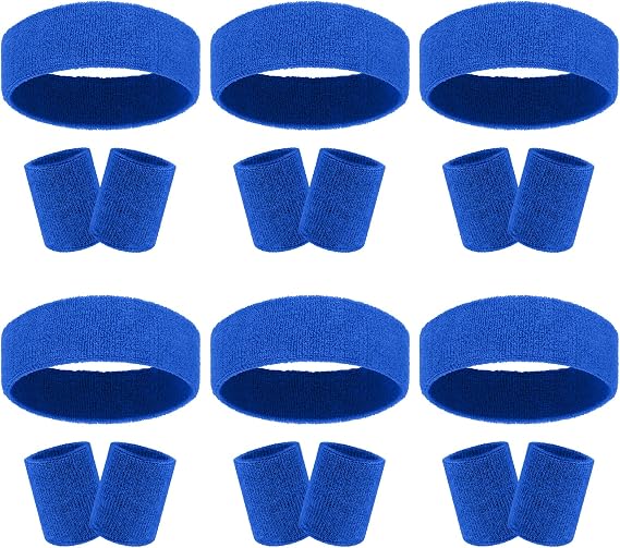 18 Pcs Sweatbands Headband Wristband Set Colorful Striped Terry Cloth Sports Athletic Gym 80s Sweat Headbands