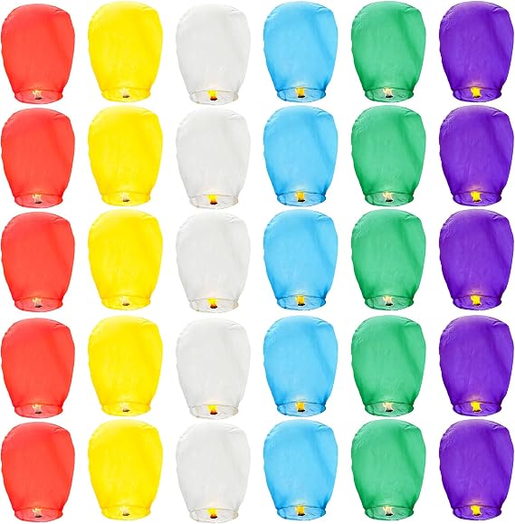 30 PCS Multicolour Chinese Sky Lanterns to Release in Memory