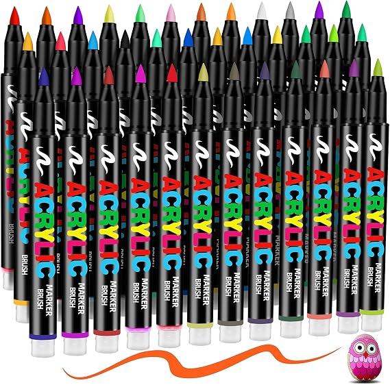 Droaful 36 colors Acrylic Paint Markers, Acrylic Paint Pens Brush Tip, No-Bleed & Automatic Ink Control, Fabric Markers for Rock, Metal, Glass, Wood, Canvas, Ceramic, Plastic, Art & DIY Craft