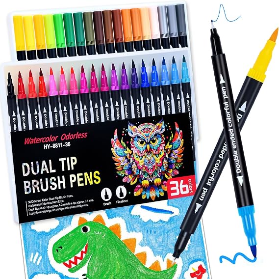 36 Farben Dual Brush Pen Set Filzstifte Dicke und DünnePinselstifte Fineliner SetFilzstifte Stifte für Bullet Journal Kalligraphie Manga Malbücher und Handlettering Erwachsene Anfänger