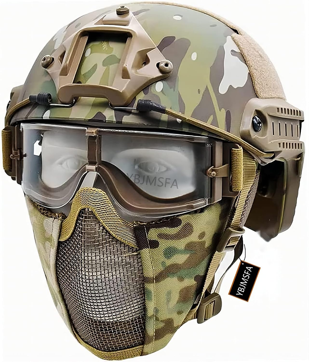 PJ Fast Tactical Helmet Combining Foldable Half Mask and Tactical Gear Tricolor Goggles for Paintball, Role Playing CS Game Set