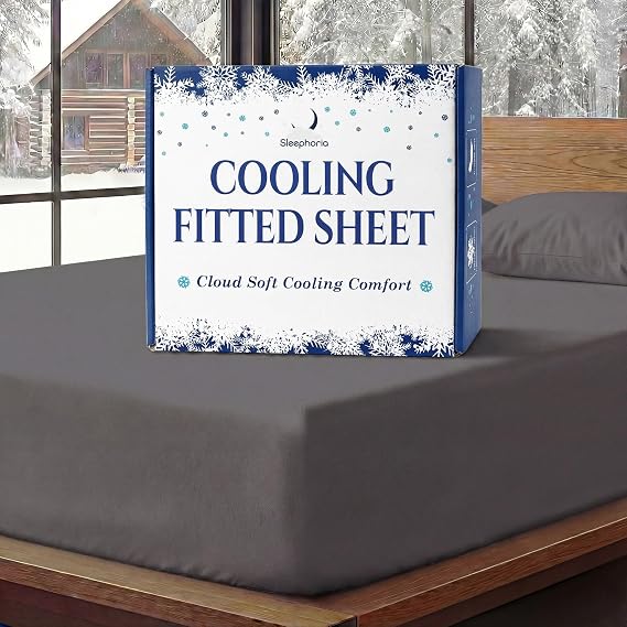 Cooling Fitted Sheet Queen Size - 1 PC BreezeWeave Cooling Sheets for Hot Sleepers & Cool Rest w/ 16 in Deep Pocket - Corner Straps, Cloud Soft, Ultra Durable - 57 x 77 in (Graphite)