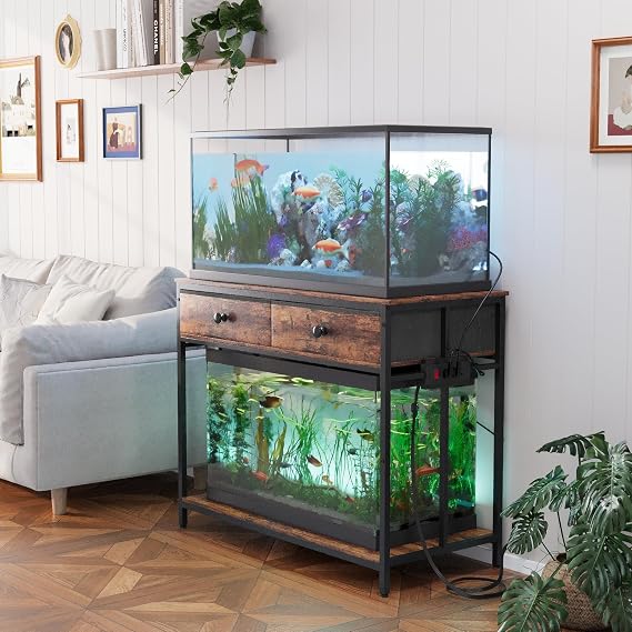 VOWNER 40 Gallon Aquarium Stand with Power Outlet & Cabinet Storage, Brown