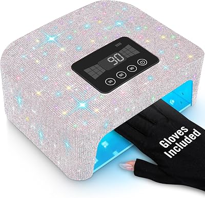 Aedavey Cordless UV Nail Lamp, Rechargeable UV Light for Gel Nails, LED Nail Lamp with 4 Timer Modes, Gel Nail UV Light Decorate with Sparkling Nail Rhinestones Sparkly White
