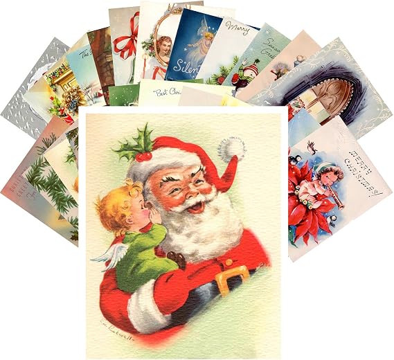 PIXILUV Postcard Pack 24pcs Vintage Christmas Greeting Cards Santa Reprint