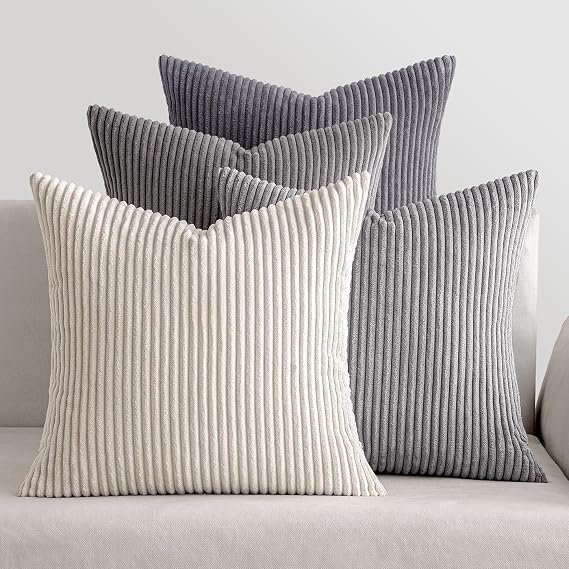 MIULEE Soft Corduroy Decorative Throw Pillow Covers Neutral Grey 18x18