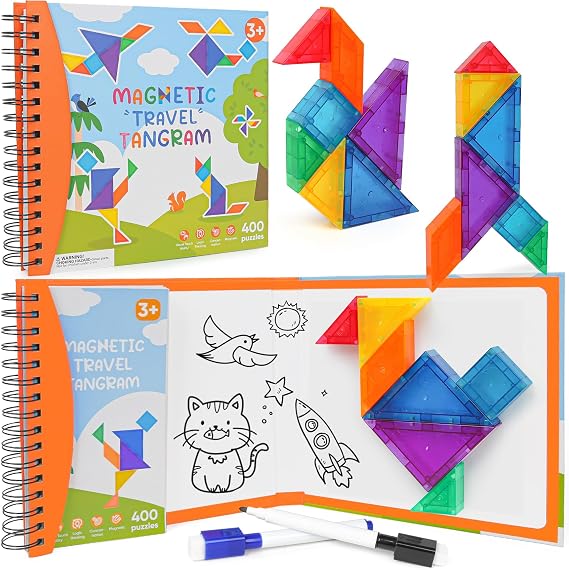 3D Magnetic Travel Tangram Puzzle, STEM Brain Teasers Toy for Kids&Adults
