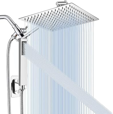 10 Inch High-Pressure Rain Shower HeadHandheld Shower Combo with 11 Inch Extension Arm, All Metal Anti-leak Showerhead with 3 Way Diverter Valve and 79 Hose, Easy to Install, Chrome