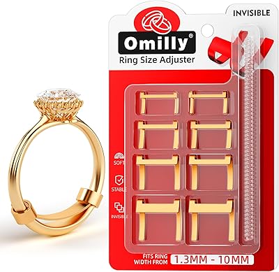 Omilly Filled Metal Ring Guard for Loose Rings, Invisible Ring Size Adjuster, Fits Ring Width 1.3mm-10mm, Easy to Use, 8 Pack with 4 Sizes, Secure Fit for Women & Men-Golden