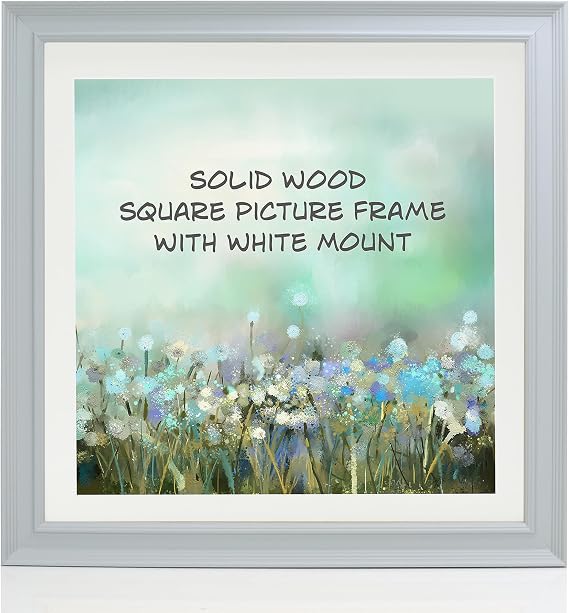 Boldon Framing - 16x16 Pale Grey Solid Wood Painted Picture Frame With White Mount To Fit 14x14 Picture, Modern Stepped Profile Wall Mounted Safety Glazing