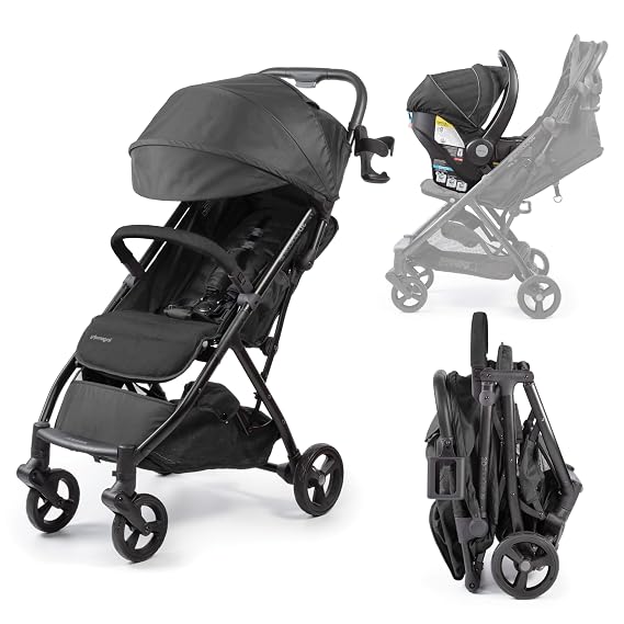 Ingenuity 3Dquickclose CS+ Compact Fold Stroller Lightweight Stroller with Oversized Canopy, Extra-Large Storage and Compact Fold, Black